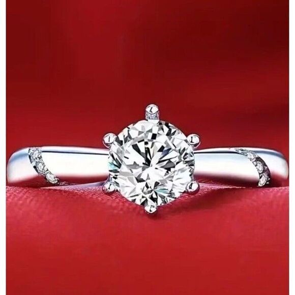 925 Sterling Silver 1 Ct Moissanite Simple Ring Adjustable - Picture 6 of 6